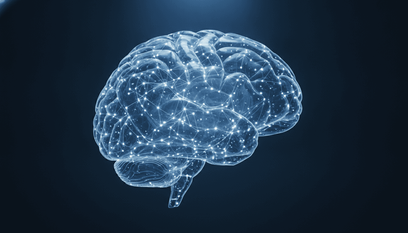 A 3D rendering of a brain scan with an illuminated AI neural network, illustrating the concept of AI in healthcare explained and its diagnostic capabilities.