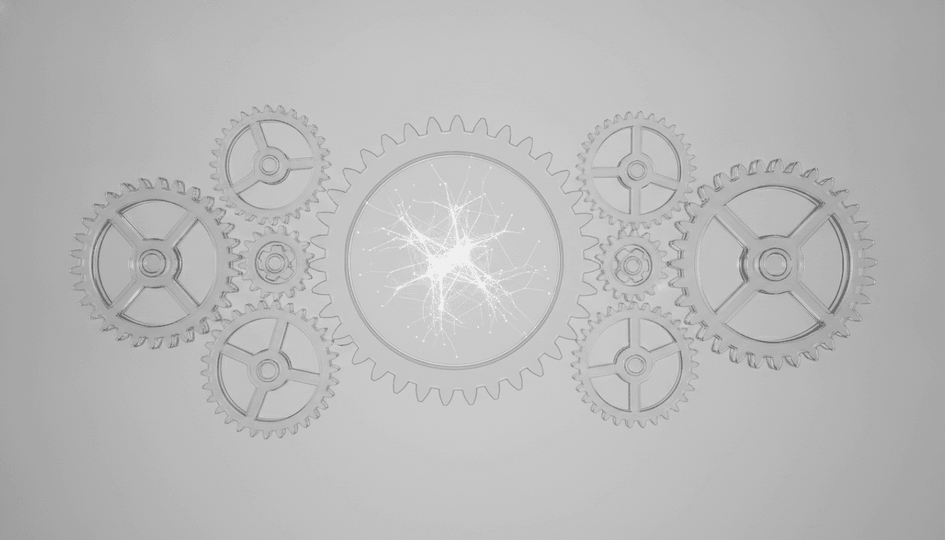 An illustration of interlocking glass gears, representing the AI predictions experts agree on.