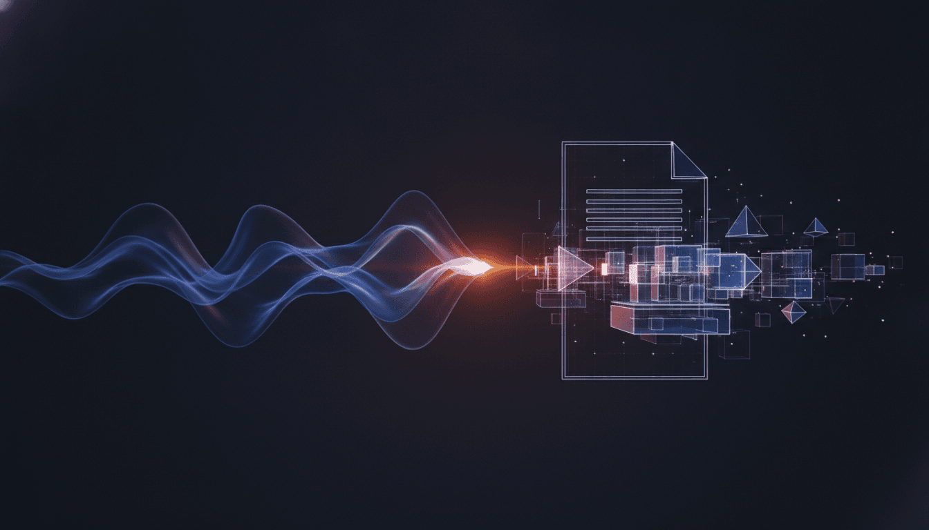 An abstract image representing the best AI meeting assistants transforming spoken audio into organized digital notes.