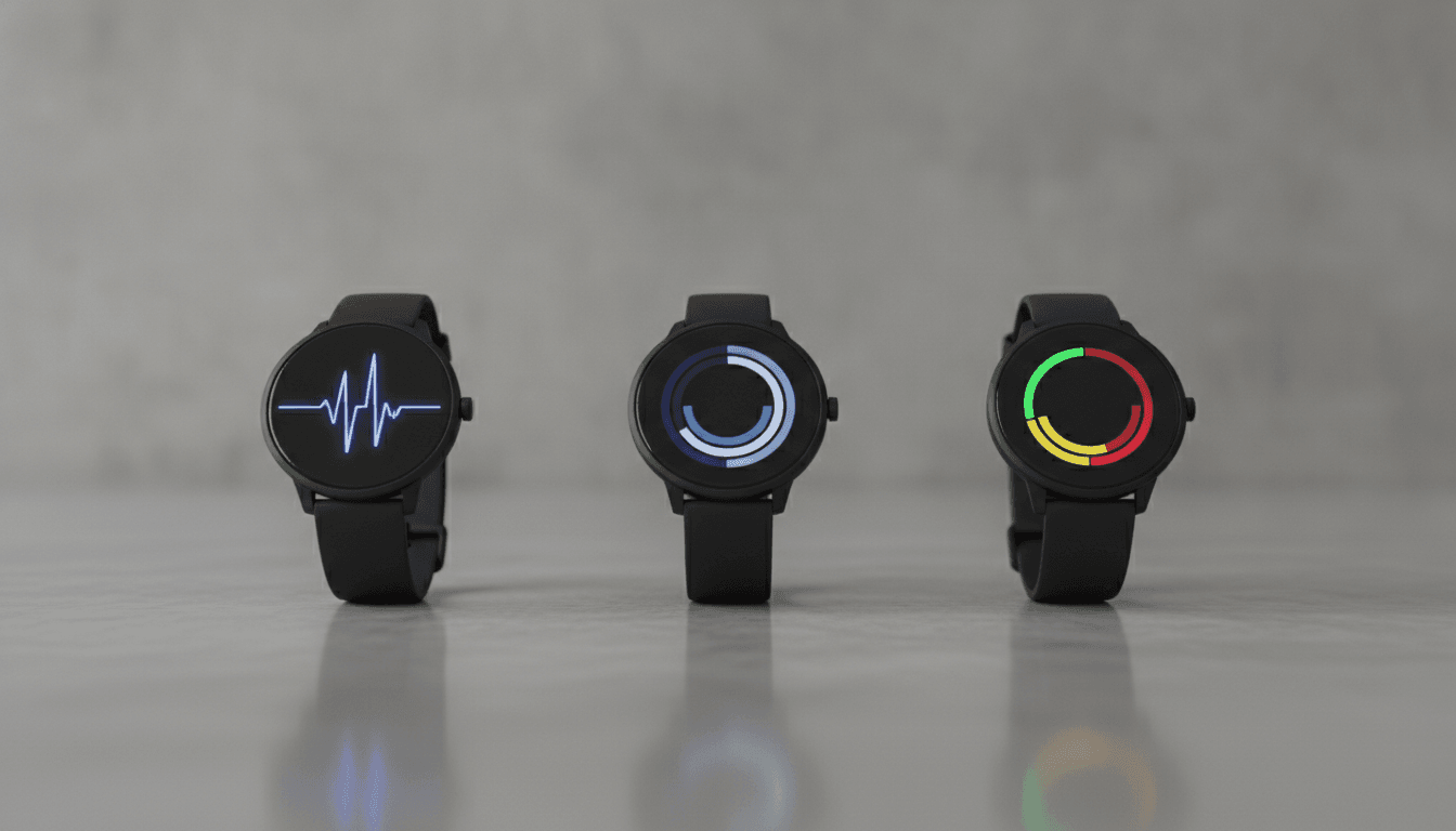 A comparison of the best smartwatches for health tracking, showing three devices displaying different health metrics like heart rate and sleep data.