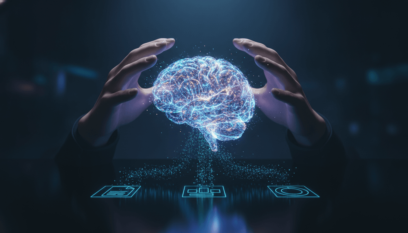 A person's hands carefully shaping a glowing digital brain, illustrating how to create a custom GPT by training an AI assistant on personal documents.