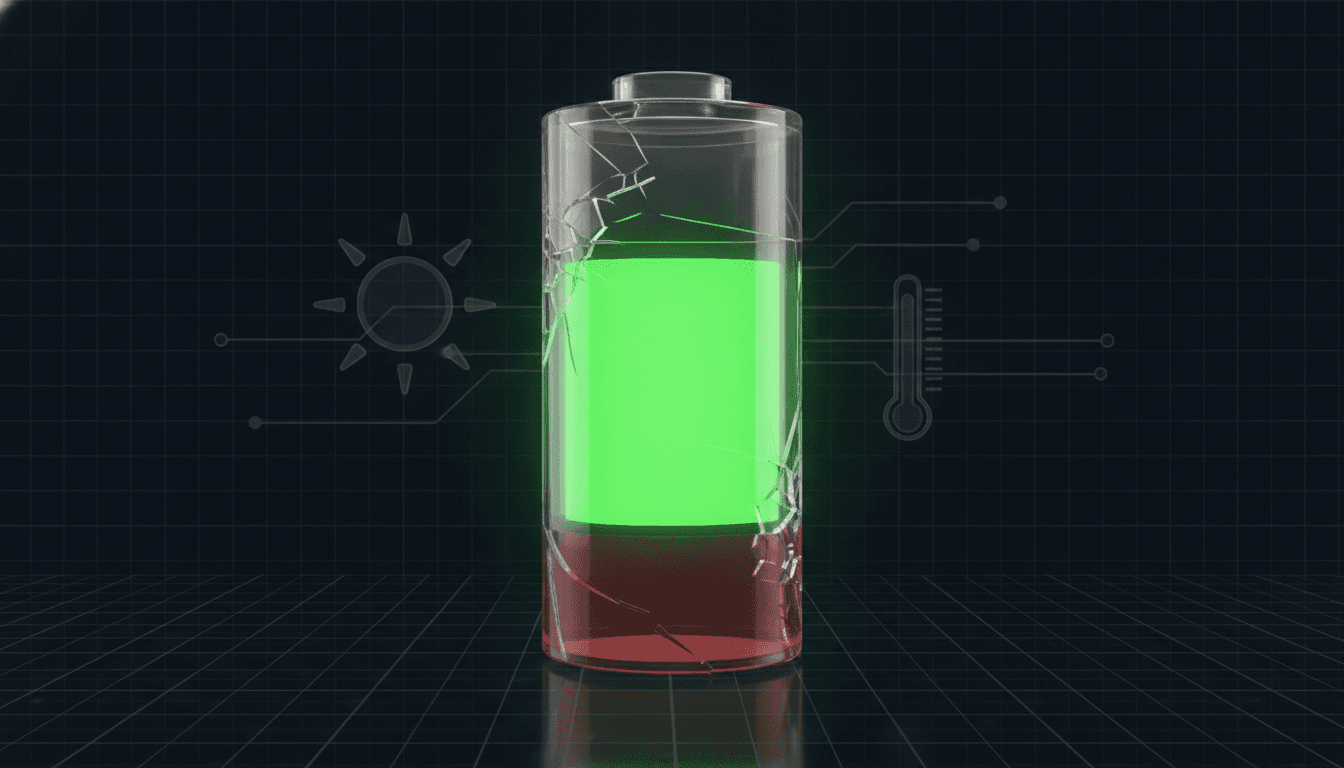An illustration of a smartphone battery meter demonstrating how to extend battery life by staying within the 20-80% 'sweet spot' to avoid degradation.