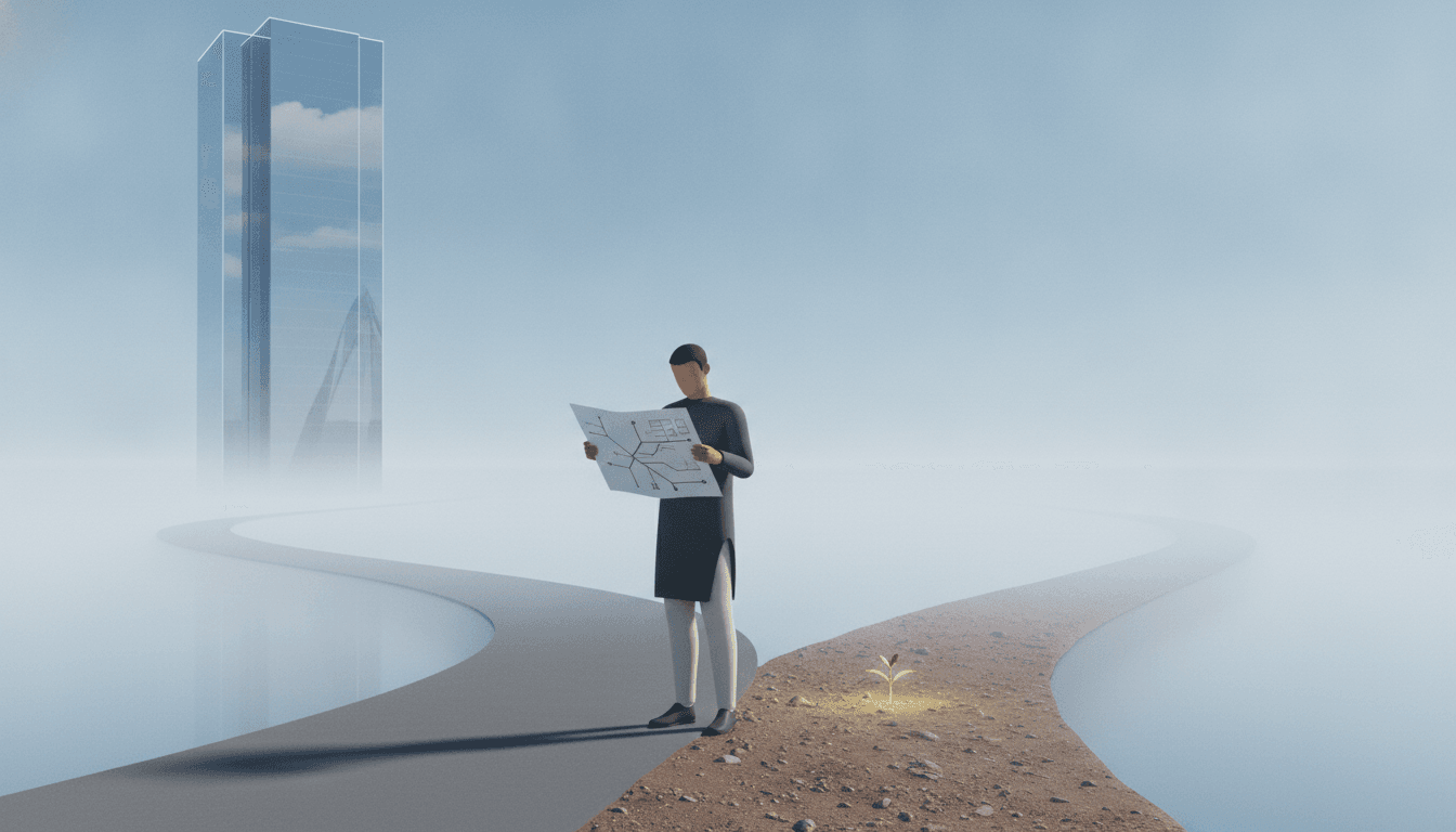 A person at a crossroads, choosing between a safe job and an uncertain startup path, illustrating how to validate a startup idea.