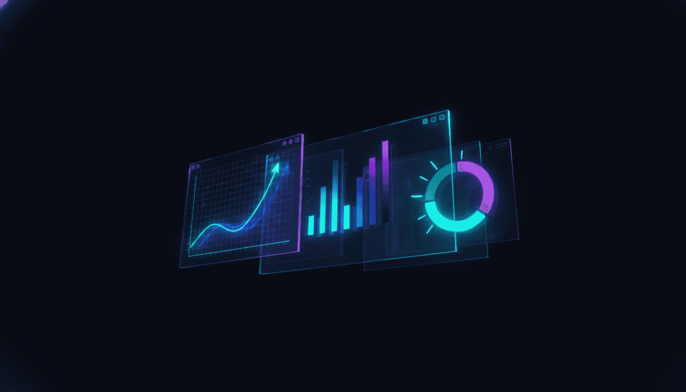 An abstract digital dashboard showing charts and graphs representing the core concepts of SaaS metrics explained in this founder's guide.