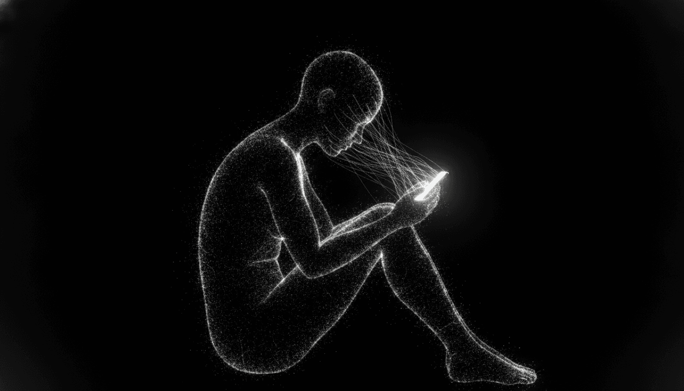 An illustration showing how the attention economy works, with a person's consciousness being drawn into their smartphone.